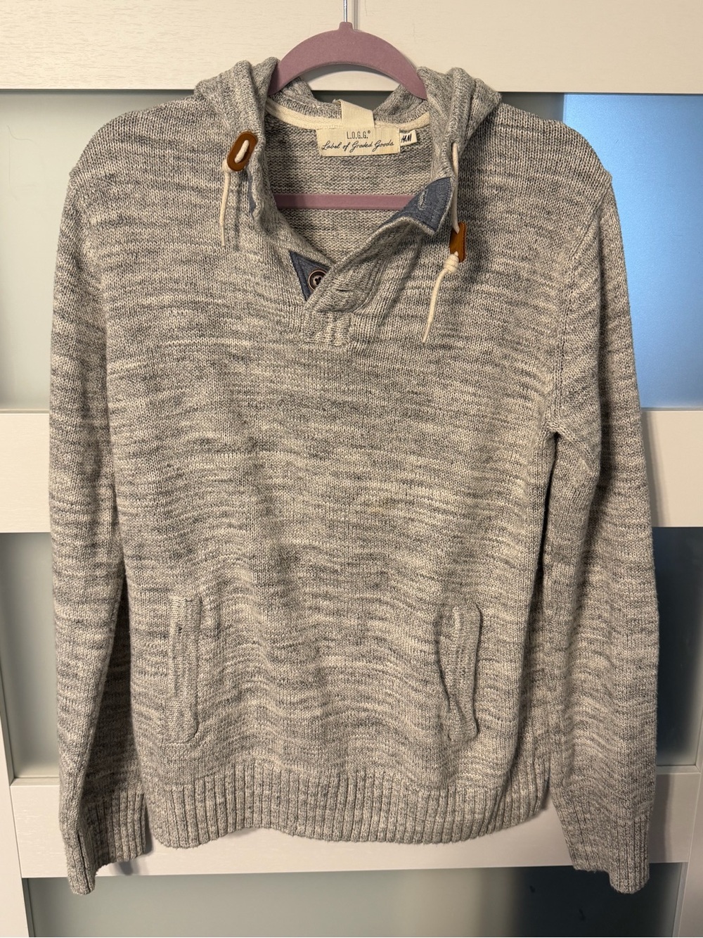 H&M Men’s Light Gray Marled Crewneck Hoodie Sweater